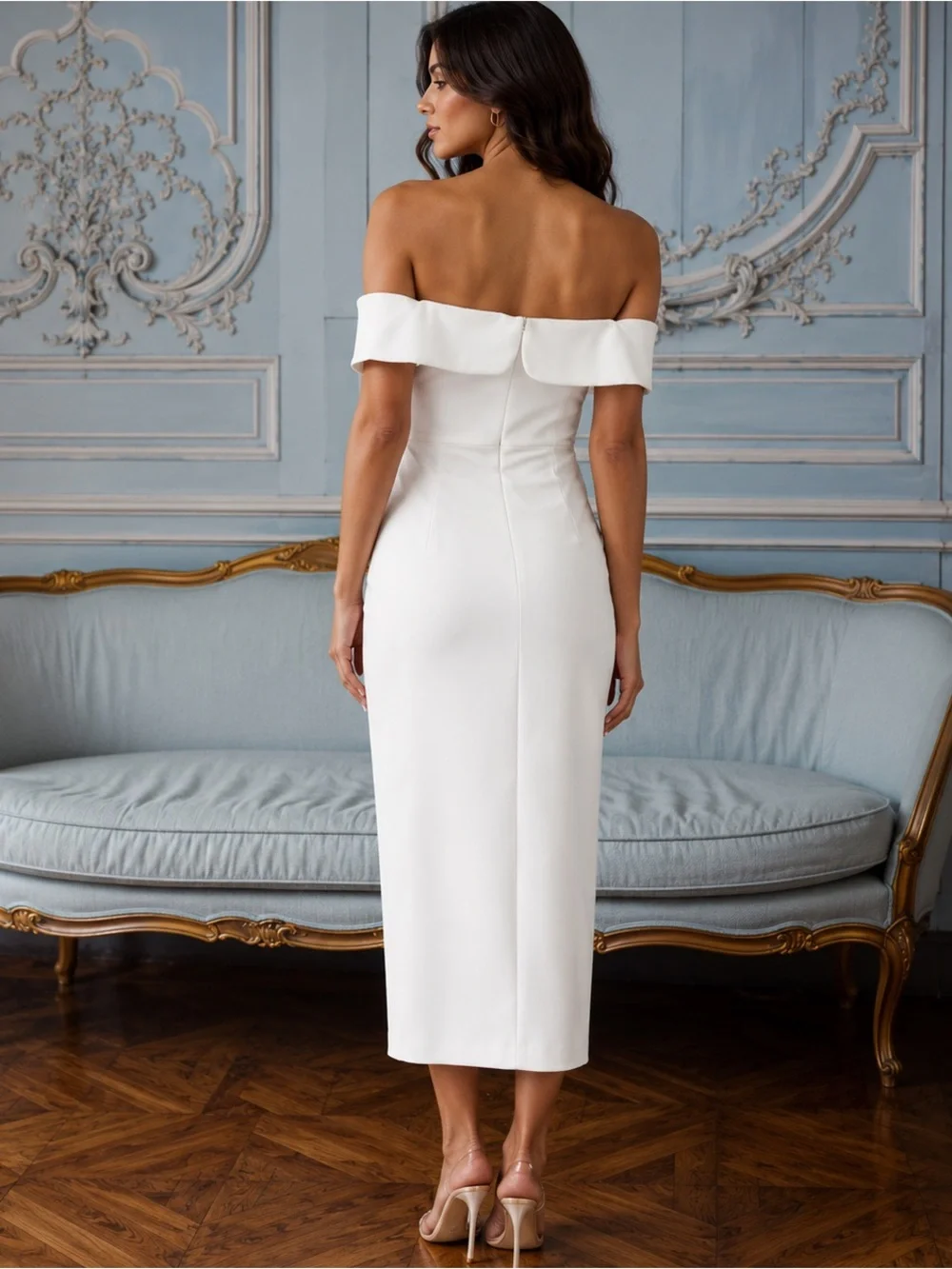 Self-Portrait White Crepe Midi Dress Size 0 Small Bridal Wedding Event Dress NEW